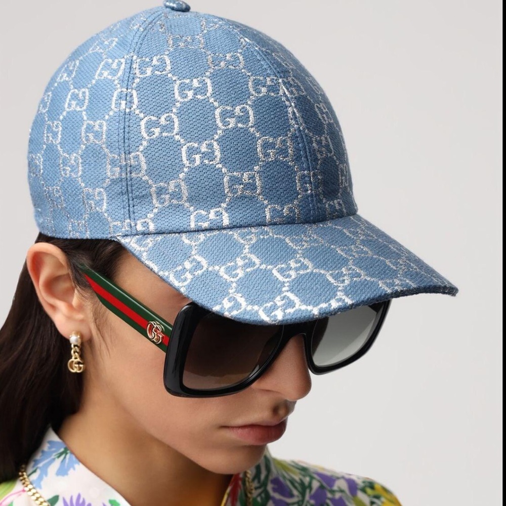 Gucci Blue Lame GG Monogram Baseball Hat